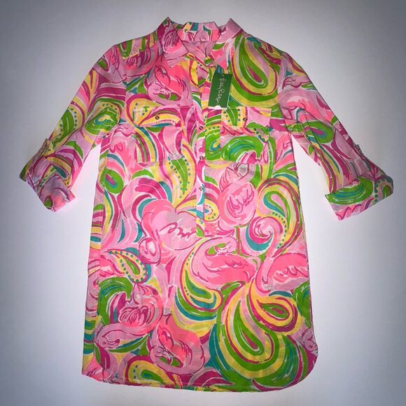 Lilly Pulitzer Captiva Flamingo Tunic Dress Swim Cover Sz Small NWT All Nighter - Picture 1 of 12